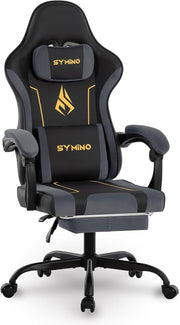 Ergonomic Gaming Chair Recliner w/ Footrest Lumbar PU Leather Black&grey