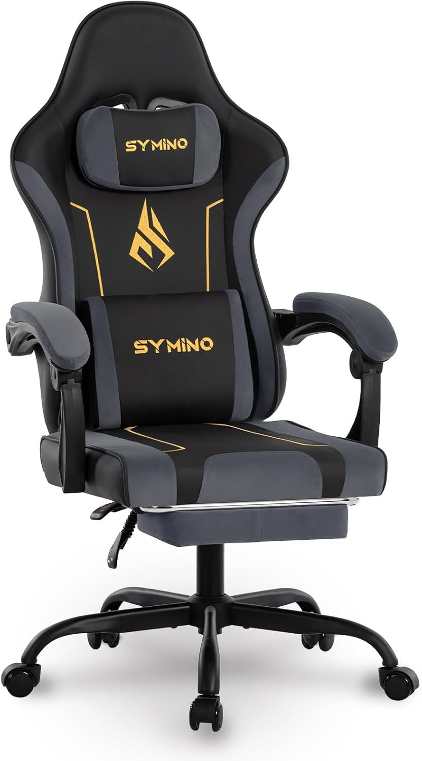 Ergonomic Gaming Chair Recliner w/ Footrest Lumbar PU Leather Black&grey