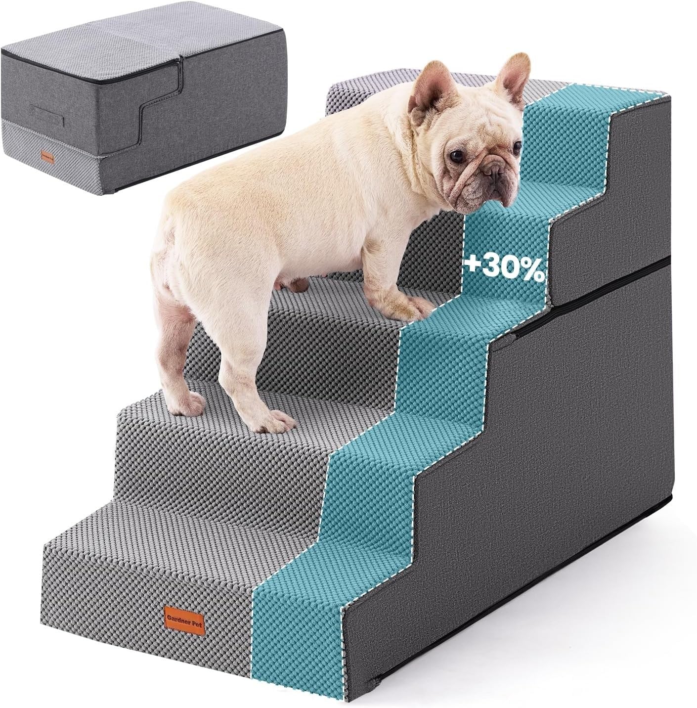 5 Step Adjustable Dog Stairs Foam Ramp Non-Slip Grey 58cm H
