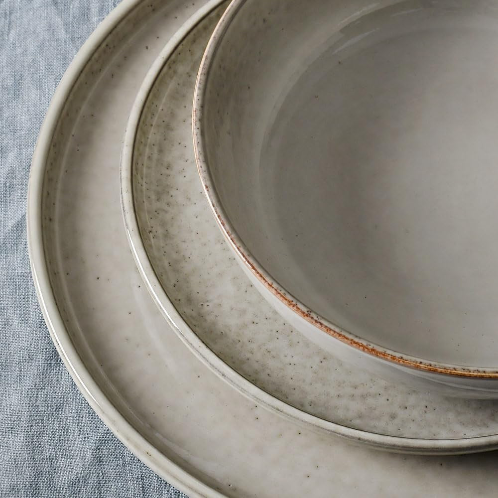 16pc Stoneware Dinner Set Grey Reactive Glaze Plates Bowls Microwave Safe