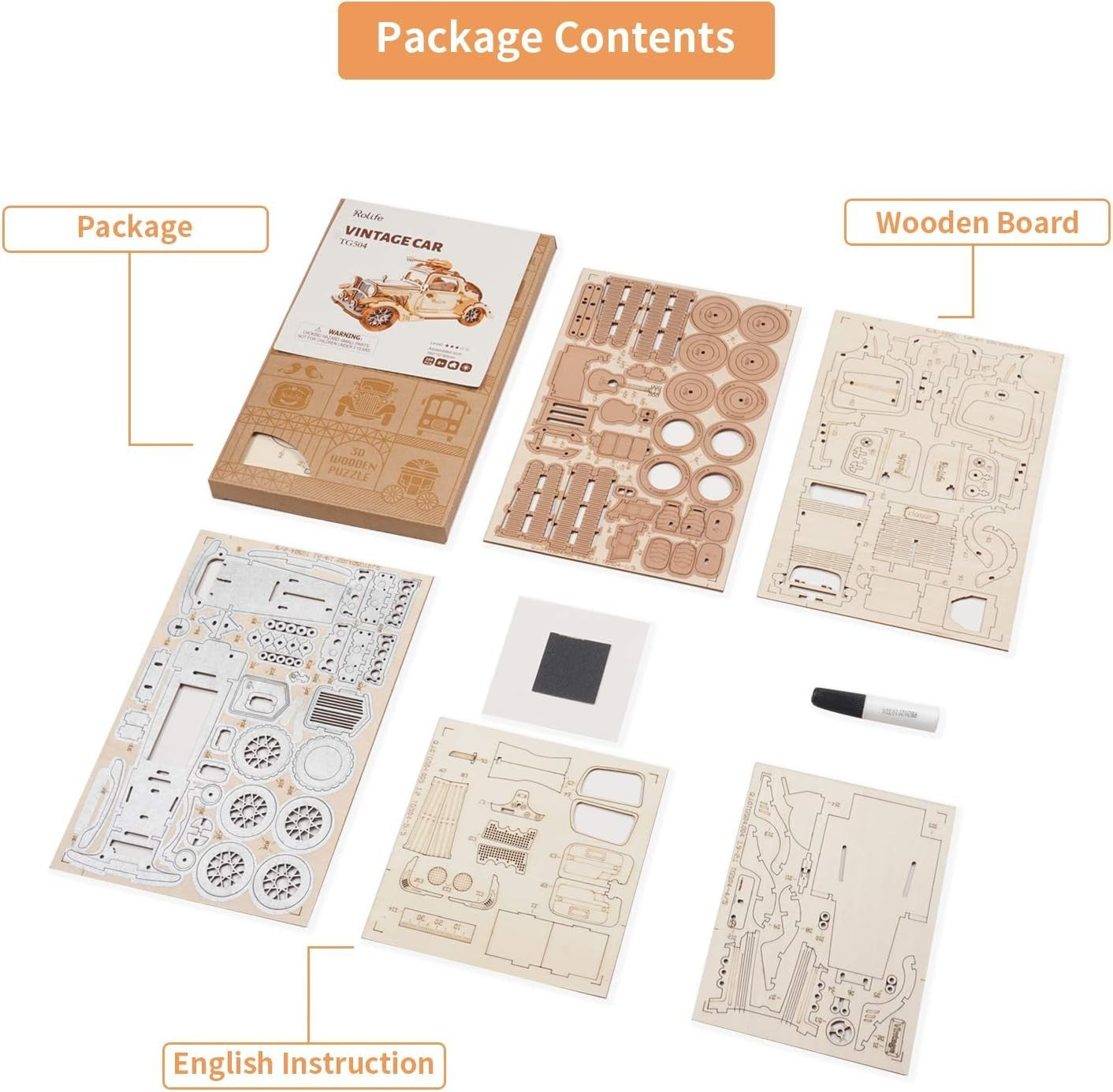 3D Wooden Car Puzzle Kit for Adults – 164pcs DIY Model, Great Gift Decor
