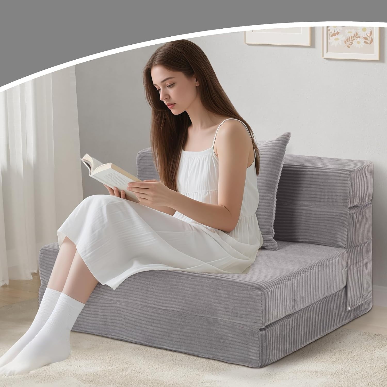 Folding Sofa Bed Chair Z Single 190x90cm Guest Mattress Lounger Grey