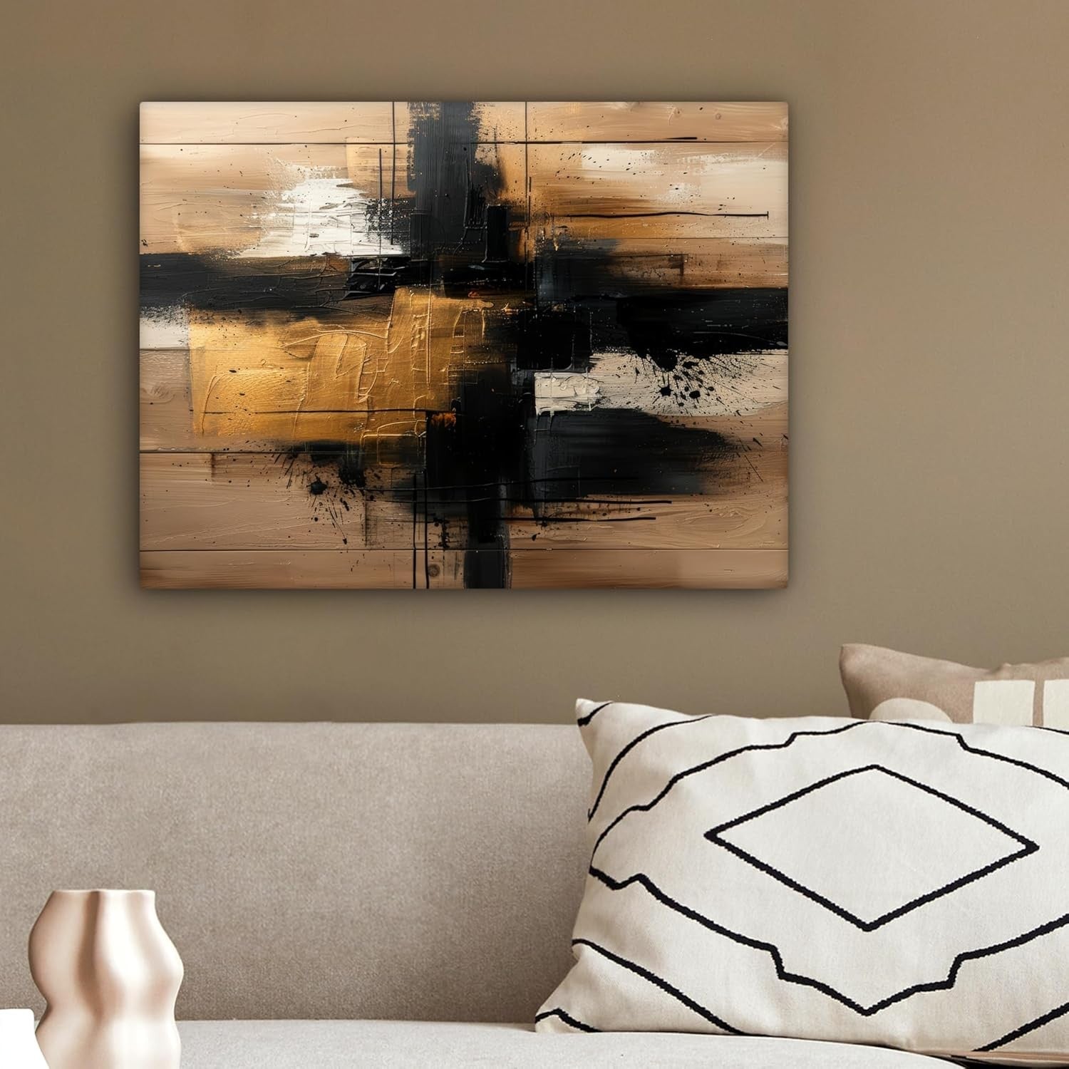 Gold Black Abstract Canvas Wall Art 40x30cm Modern Framed Print