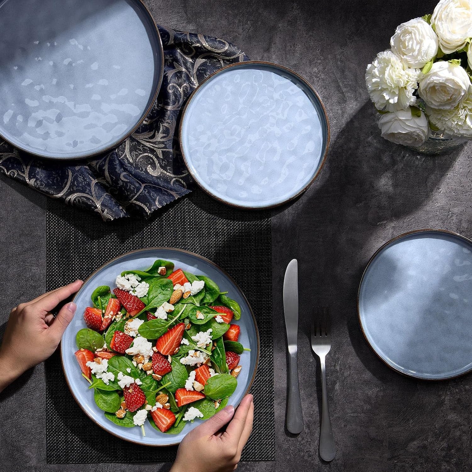 7.9in Ceramic Dinner Plates Set of 6 Scratch Resistant Microwave Safe