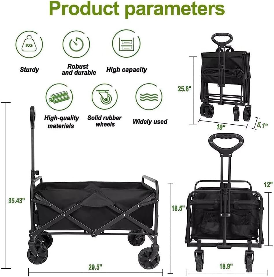 Heavy Duty Folding Festival Trolley Garden Camping Wagon 176lbs Load Black