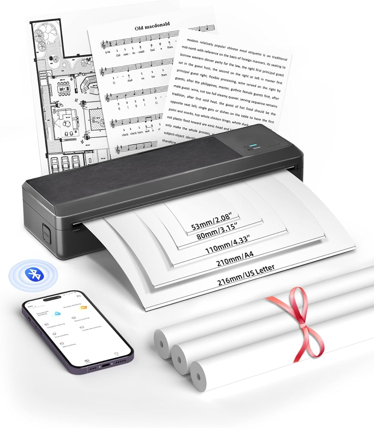 A4 Portable Bluetooth Thermal Printer Inkless Mobile