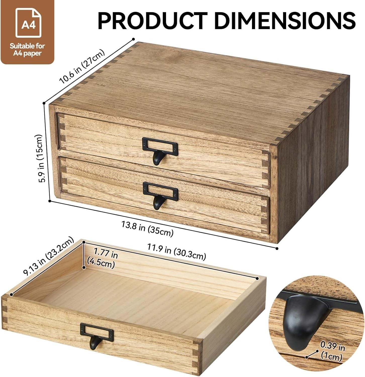 Wood Desktop File Organizer 2 Drawer Office Storage Printer Stand