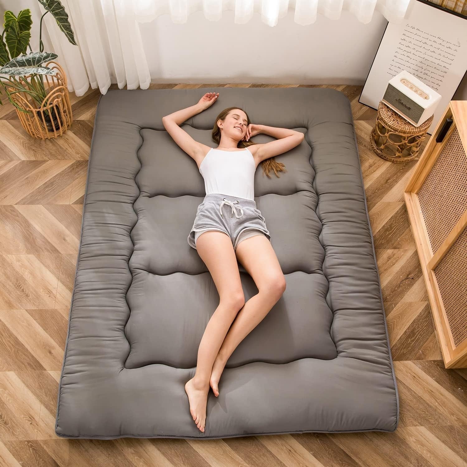 King Size Floor Mattress Futon - Thick Tatami Mat, Foldable, Memory Foam