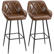 2x Faux Leather Bar Stools with Backrest Footrest Steel Legs for Home Bar
