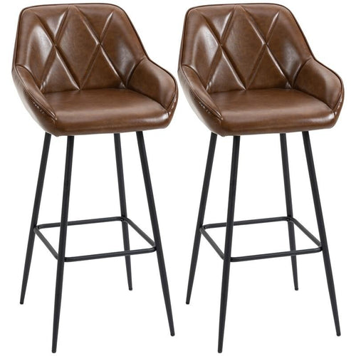 2x Faux Leather Bar Stools with Backrest Footrest Steel Legs for Home Bar