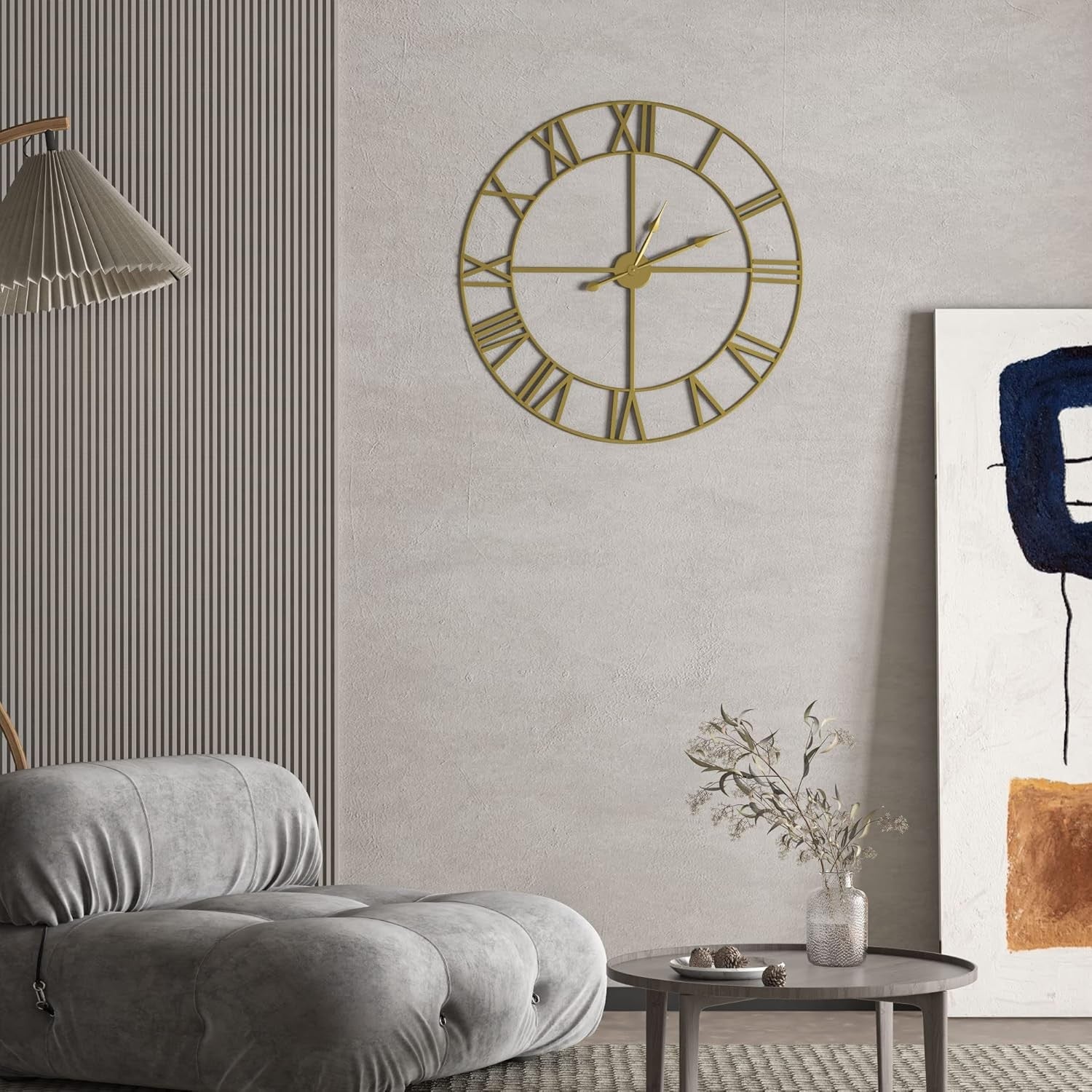 47cm Large Gold Roman Numeral Wall Clock Metal Silent Quartz Modern Decor
