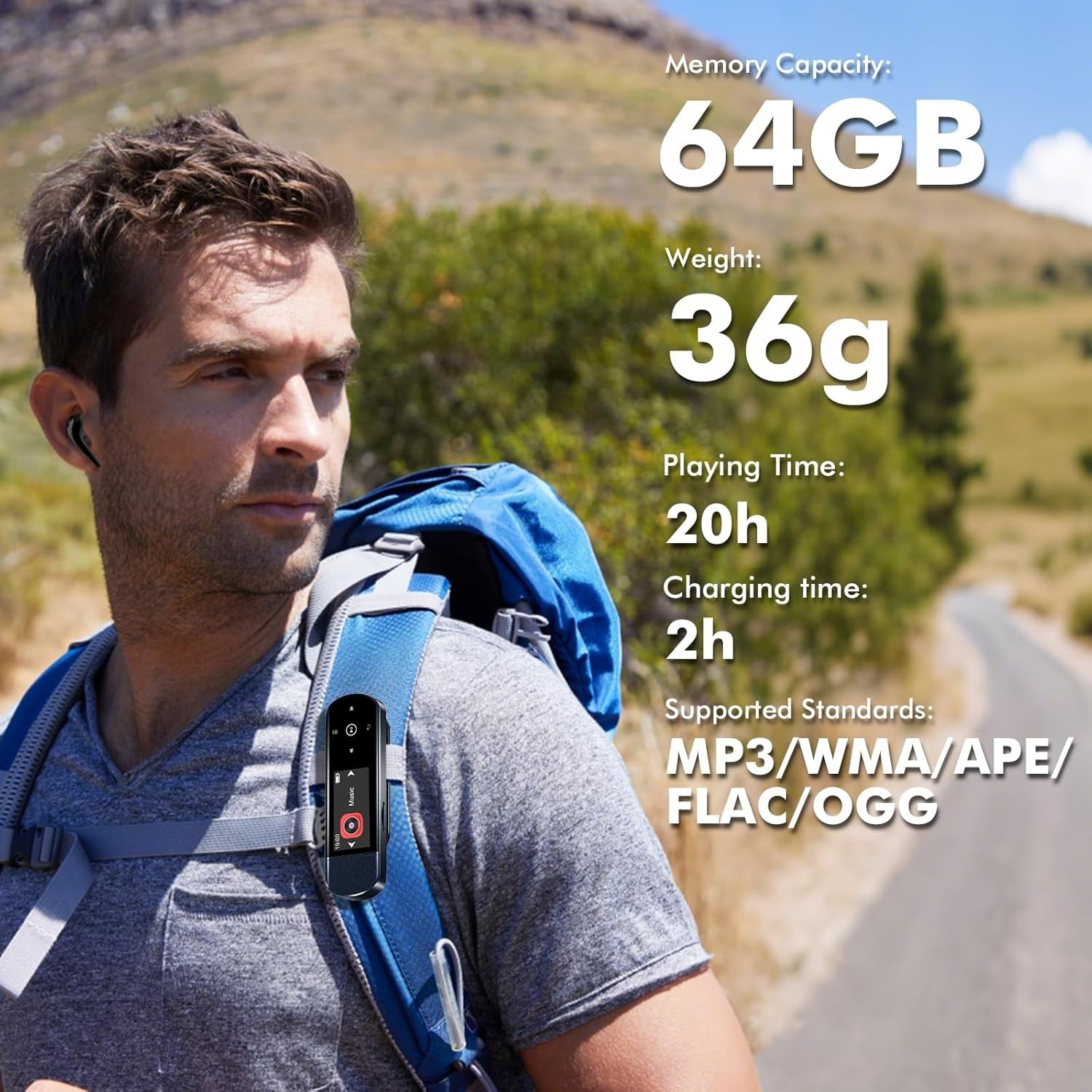 64GB MP3 Player Bluetooth 5.3 Clip Sports FM Radio