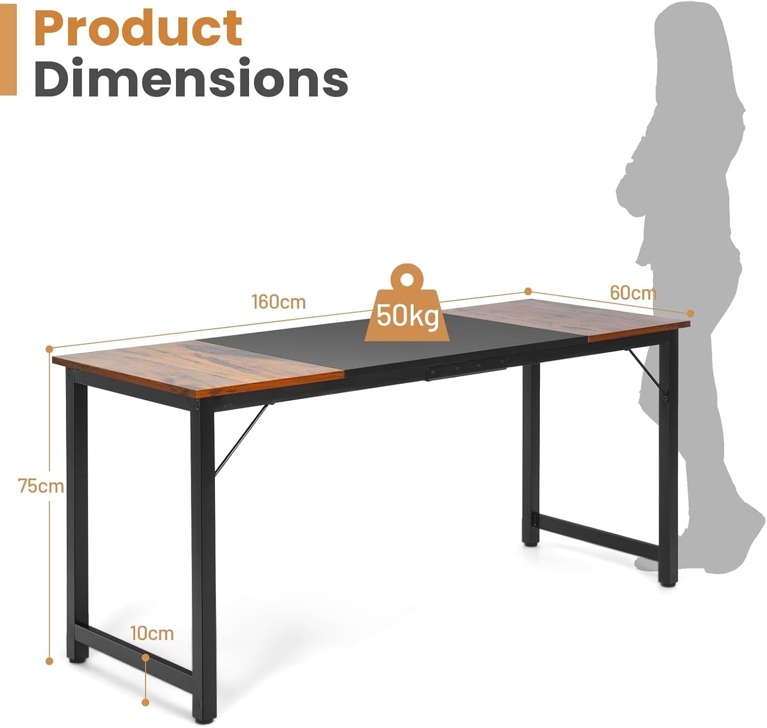 160x60cm Industrial Writing Desk Rustic Brown Office Table w/Metal Frame
