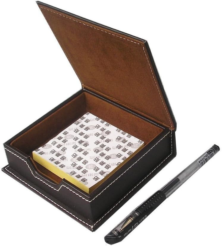 4-Piece Brown PU Leather Desk Organizer Set with Tissue Box & Pen Holder