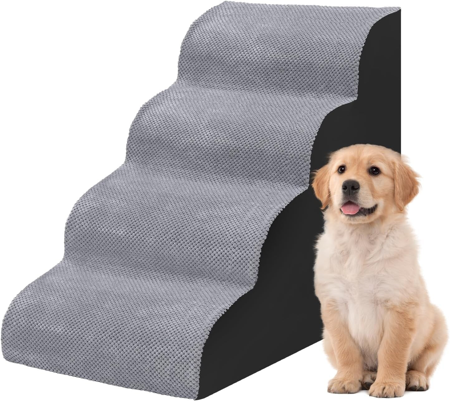 3 Step Dog & Cat Stairs Foam Ramp Non Slip Grey for Bed Sofa
