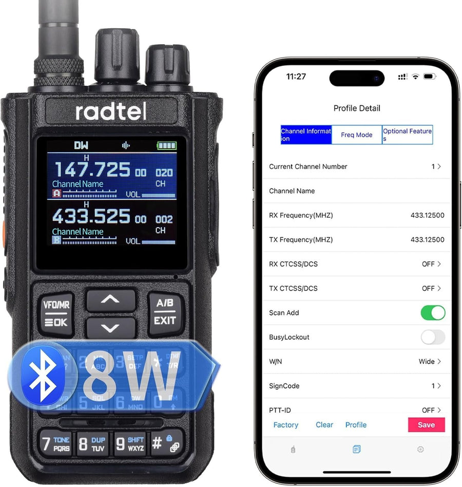 8W Multi Band Ham Radio 256CH Noise Reduction App Programmed