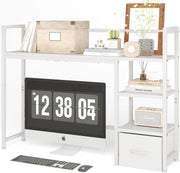 White Desk Hutch Shelf 41.3" 3-Tier Desktop Organizer with Drawer for Monitor
