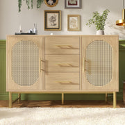 Rustic Rattan Sideboard Cabinet with Adjustable Shelves & Anti-Tip Safety