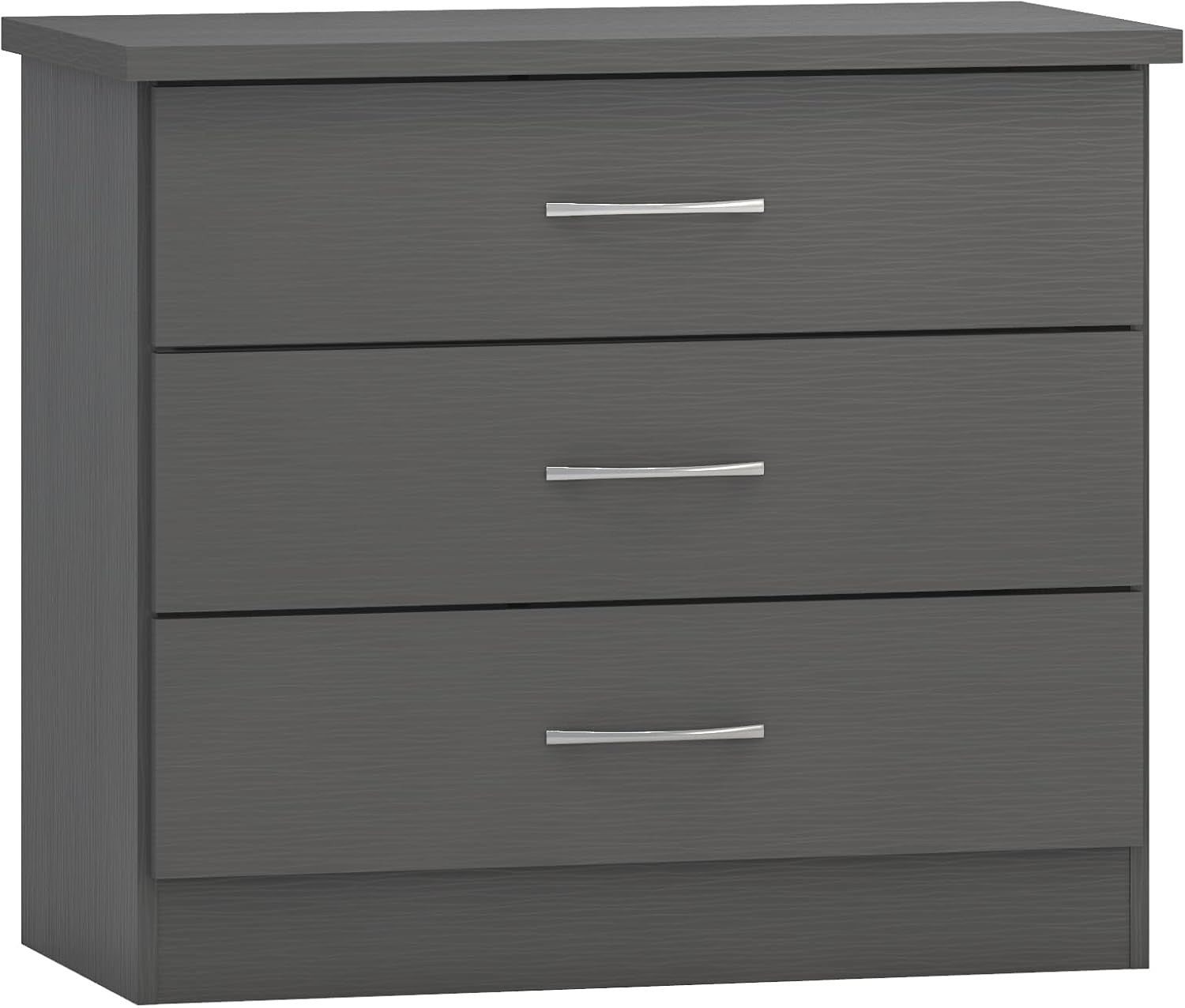 Modern Grey 3 Drawer Chest of Drawers Bedroom Storage Cabinet 3D Finish