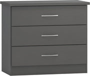 Modern Grey 3 Drawer Chest of Drawers Bedroom Storage Cabinet 3D Finish
