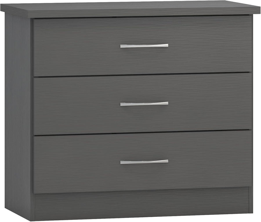 Modern Grey 3 Drawer Chest of Drawers Bedroom Storage Cabinet 3D Finish