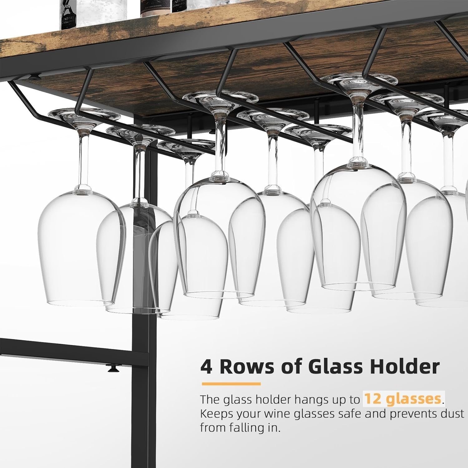 5-Tier Wine Rack Stand for 25 Bottles & 12 Glasses with Wooden Top – Metal