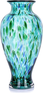 Hand Blown Glass Vase Tall 30cm Turquoise Art Flower Vase Table Centerpiece