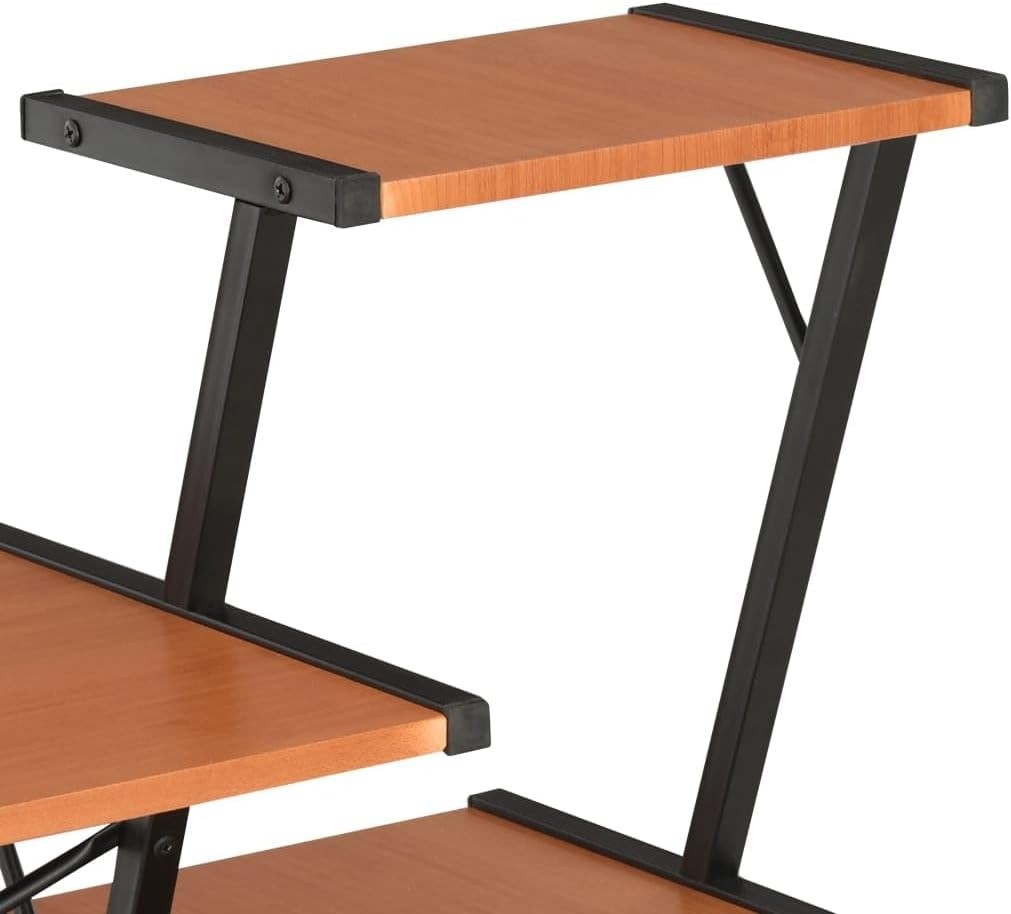 Z-Shaped Computer Desk with 3 Shelves 116x50x93cm, Black+Brown Home Office Table