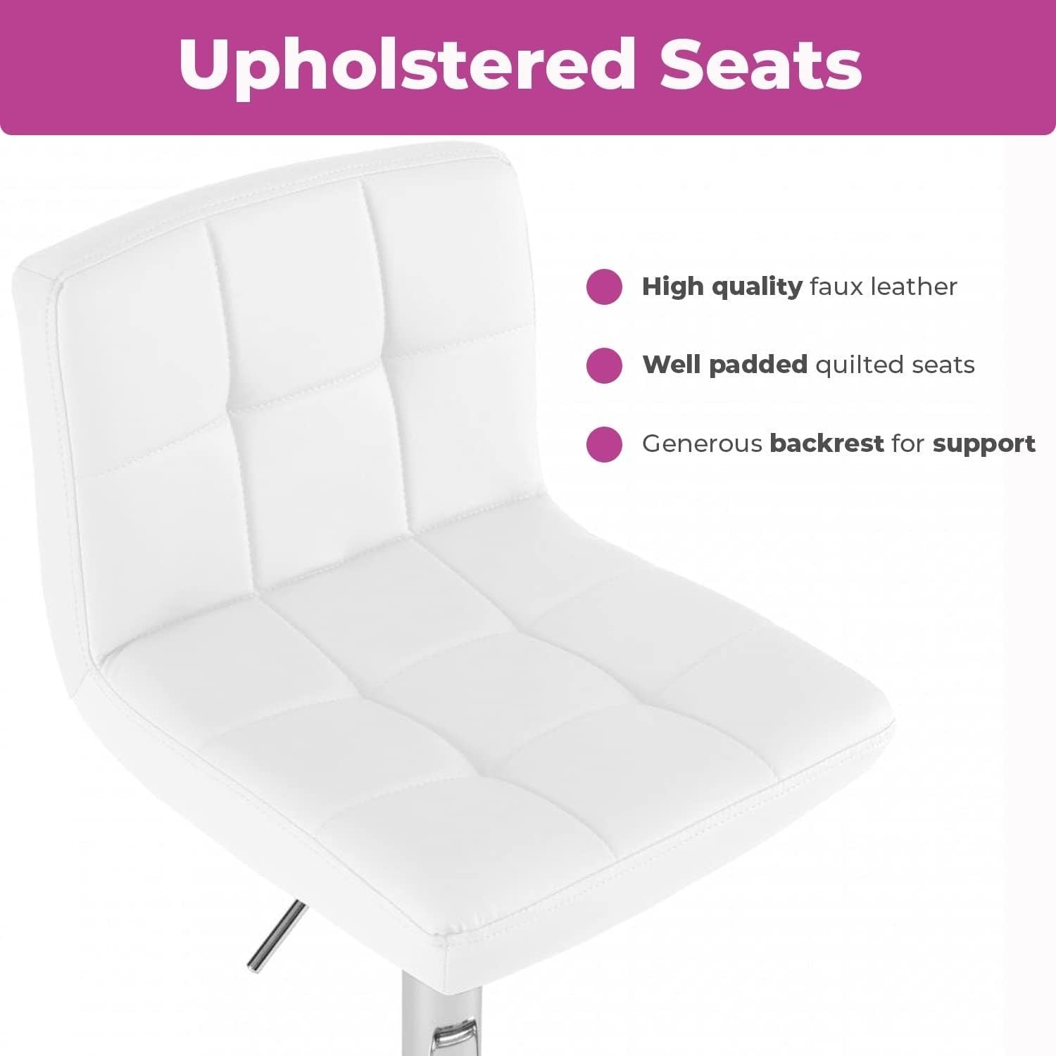 Adjustable Swivel Bar Stools Set of 2 | White Faux Leather Chrome