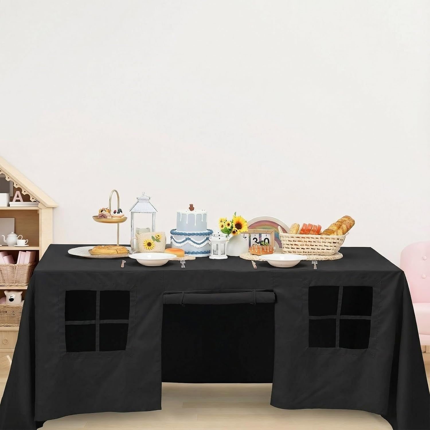 Kids Table Fort Tent Cover Indoor Outdoor Playhouse Dark Style Large