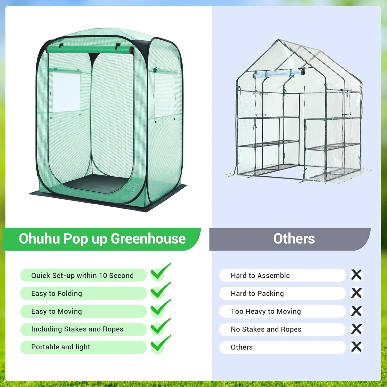 Large Walk-In Pop Up Greenhouse 49x67in Portable Garden Tent with PE Cover