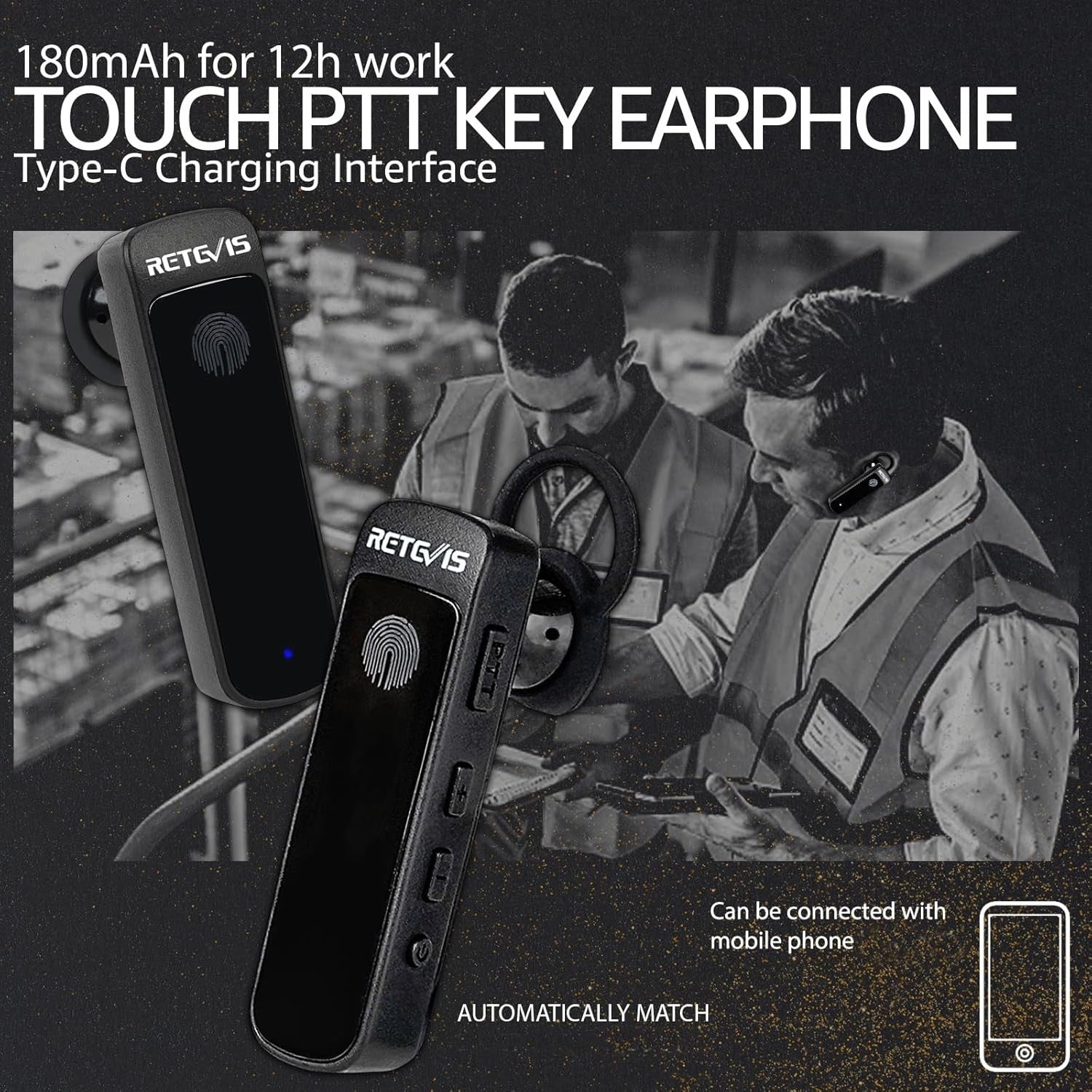 Long Range Walkie Talkies 2 Pack Wireless Headset VOX 2600mAh Radio