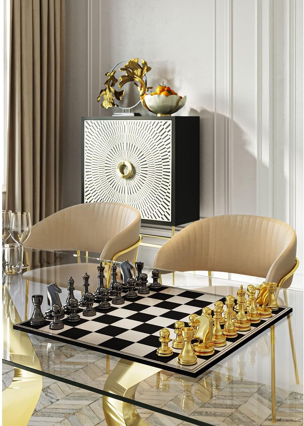 Luxury Metallic Gold & Silver Chess Set 60cm – Premium Decorative Board Game