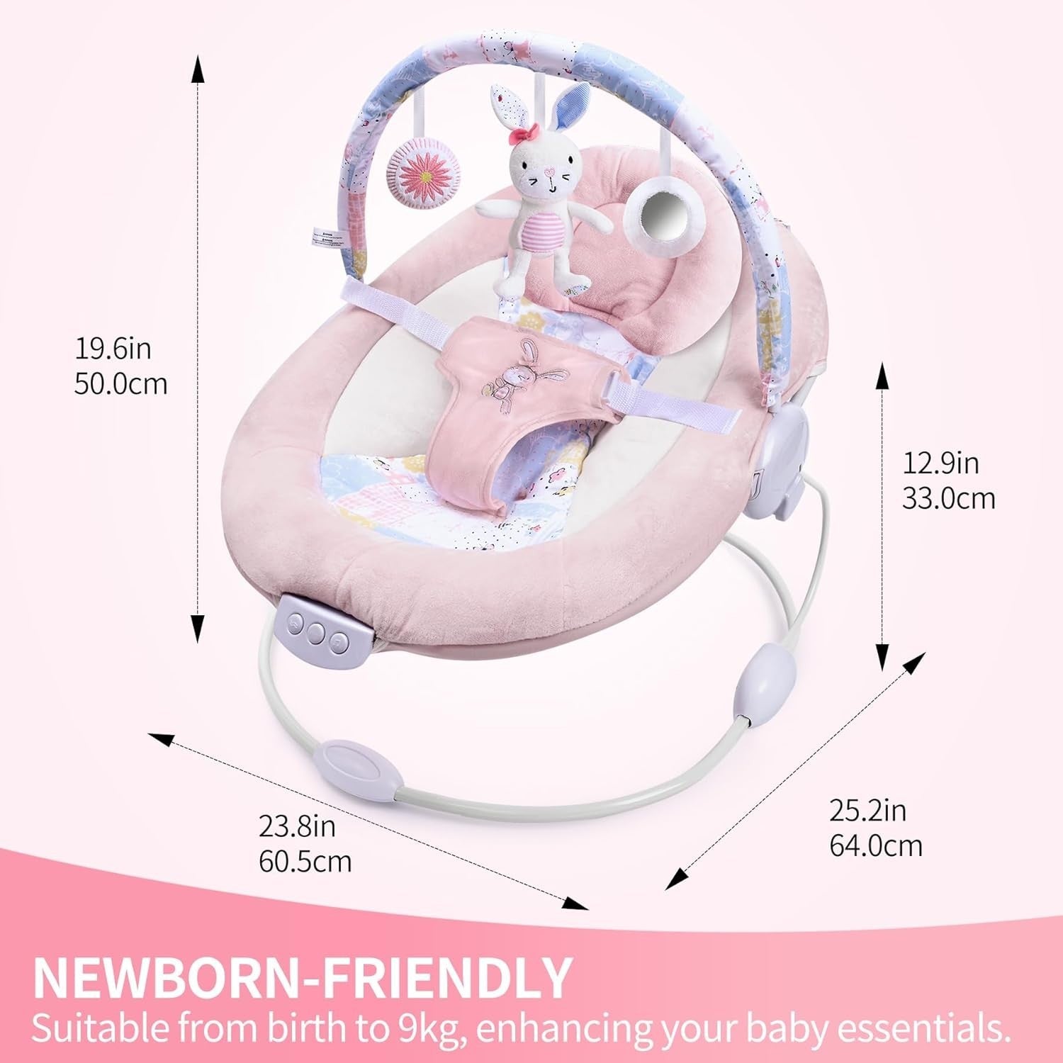 Baby Bouncer with Music Vibrations Toy Bar Soothing Seat Newborn Cradle Pink