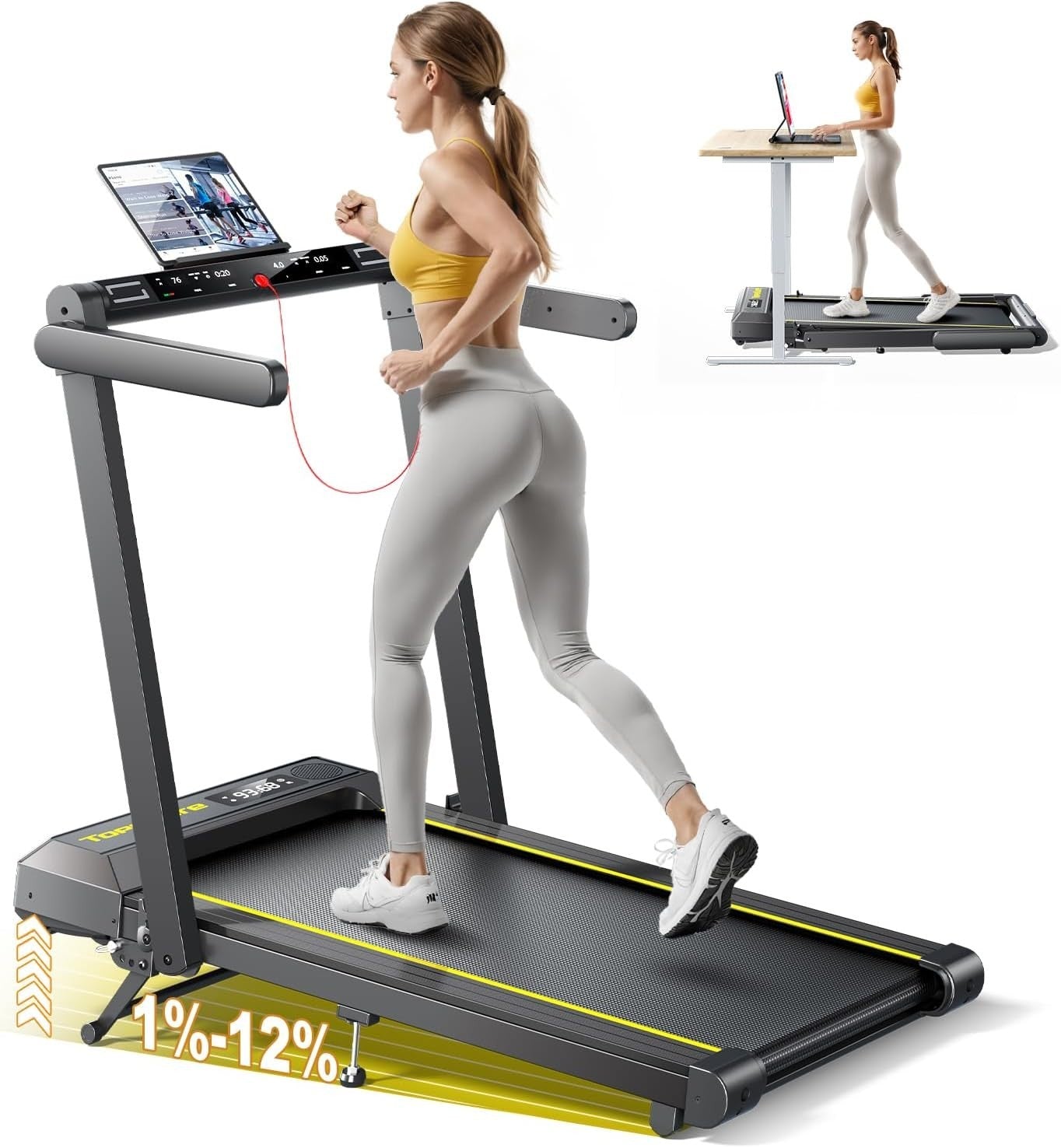 12% Incline 4in1 Folding Treadmill 16kmh Under Desk Walking Pad 130kg LED APP