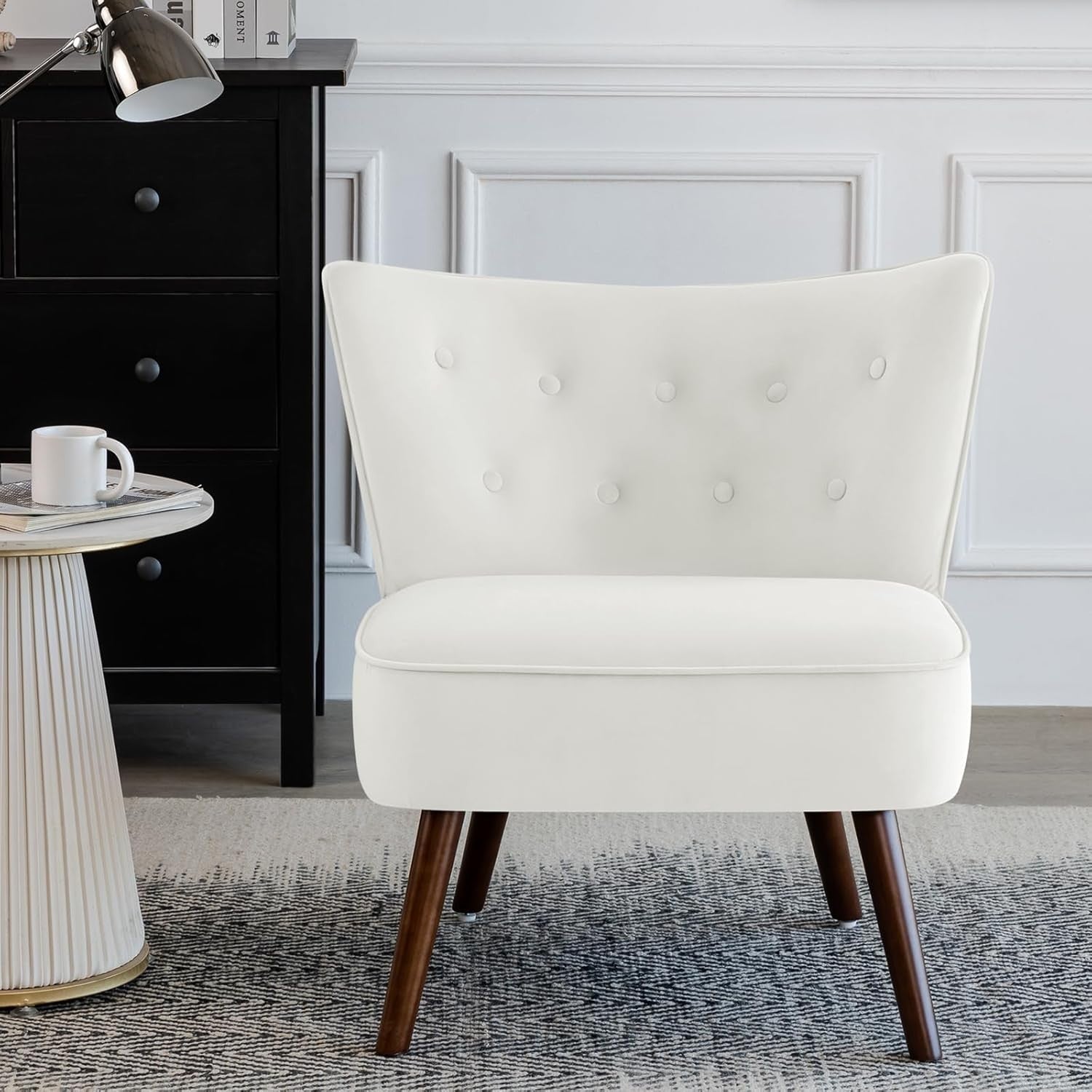 Velvet Wingback Armchair Curved Back Accent Chair Lounge Padded Seat