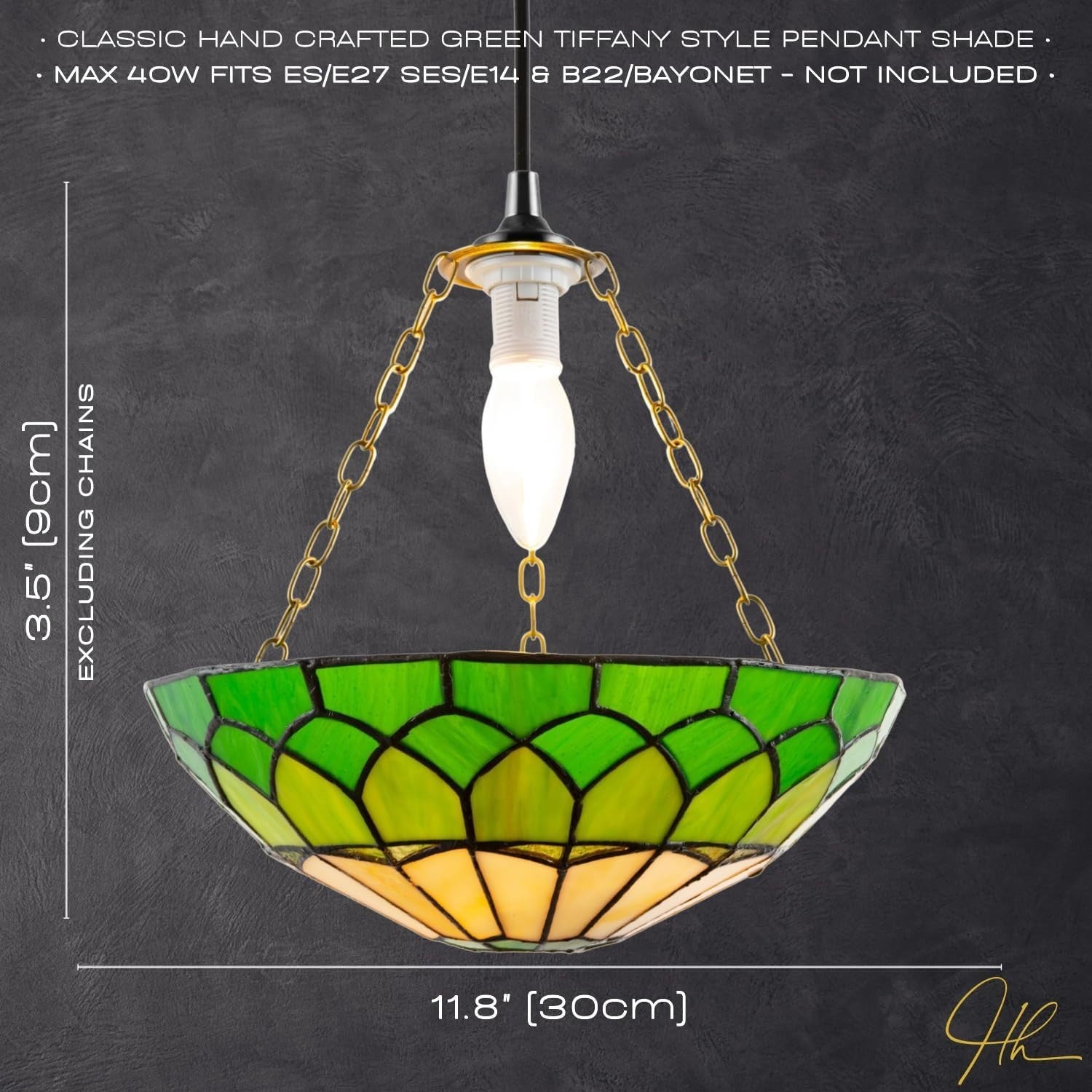 Tiffany Pendant Lamp Shade Amber Green Stained Glass Dome 30cm