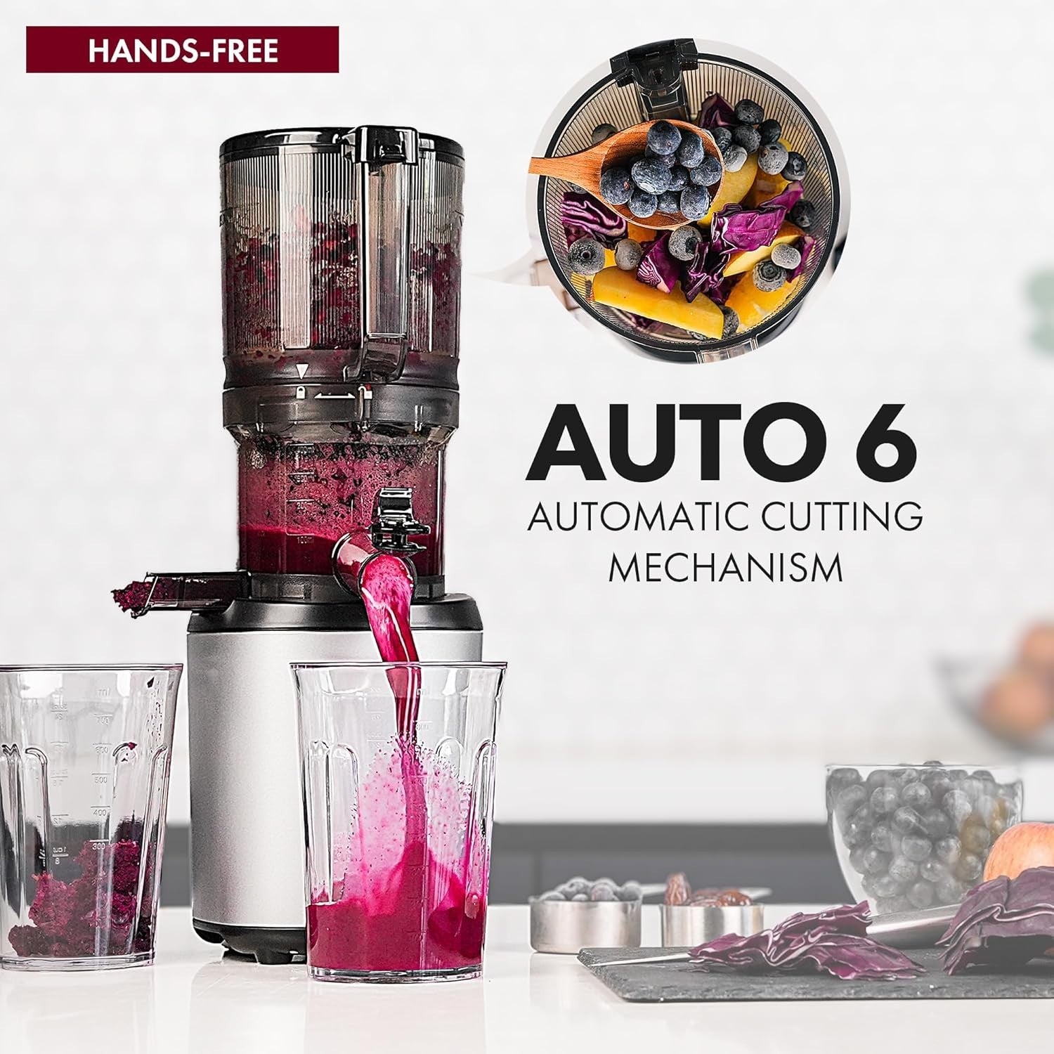 Hands Free Cold Press Juicer Auto Cut Whole Fruit 1.7L Quiet 200W