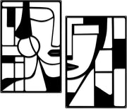 Black Metal Face Wall Art Set 2 Piece Modern Geometric Minimalist Decor