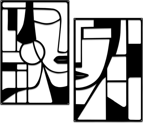 Black Metal Face Wall Art Set 2 Piece Modern Geometric Minimalist Decor