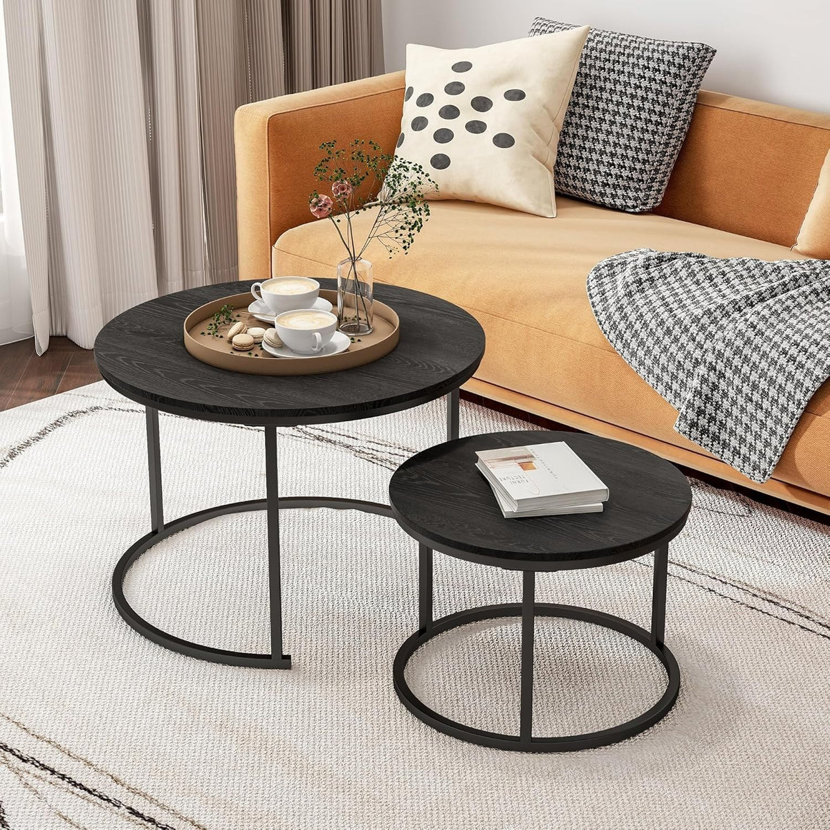 Round Nesting Coffee Table Set of 2 – Space-Saving Living Room Side Tables
