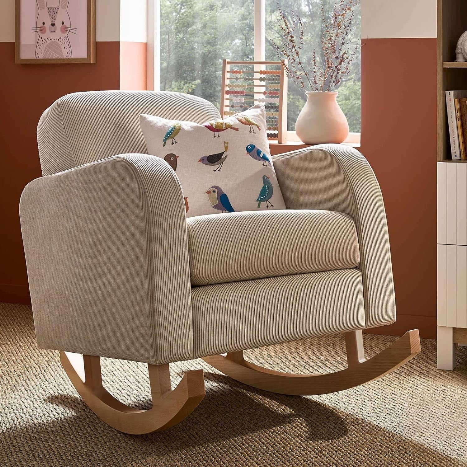 Nursing Rocking Chair Sand - Soft Foam Seat, Solid Back, Modern Nursery