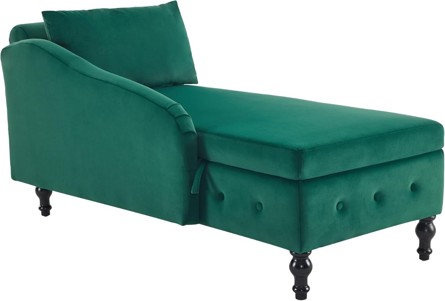 Velvet Chaise Lounge Sofa w/Storage & Pillow Right Armrest Green Tufted
