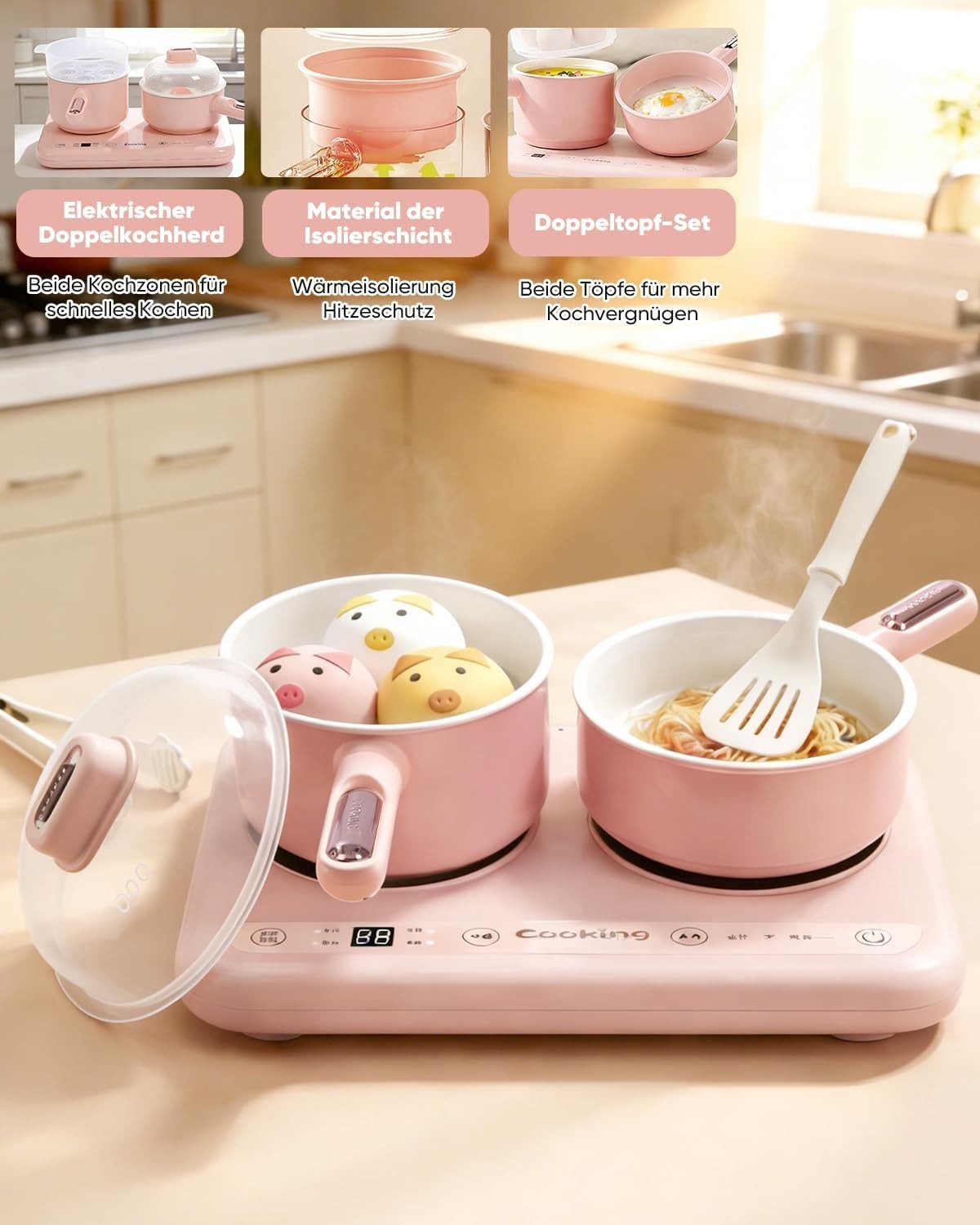Kids Electric Cooking Set Double Hob Kitchen Toy Cookware 40 Pieces