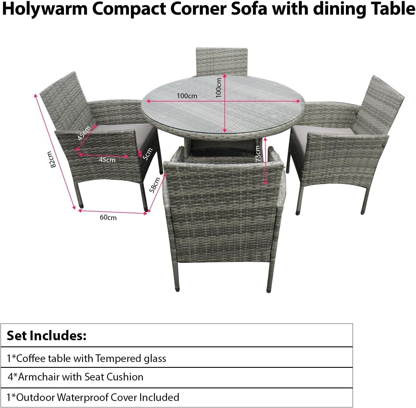 4 Seater Rattan Garden Set Round Table & Cushions Outdoor Patio Dining