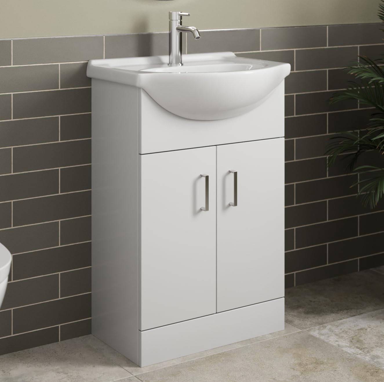 560mm White Gloss Vanity Sink Unit – Freestanding Basin Cabinet Soft Close Doors