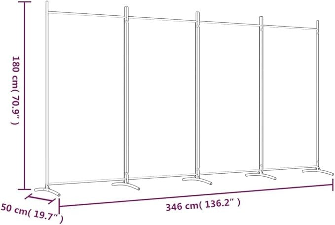 4 Panel Folding Room Divider Black Privacy Screen 346x180cm Fabric Partition