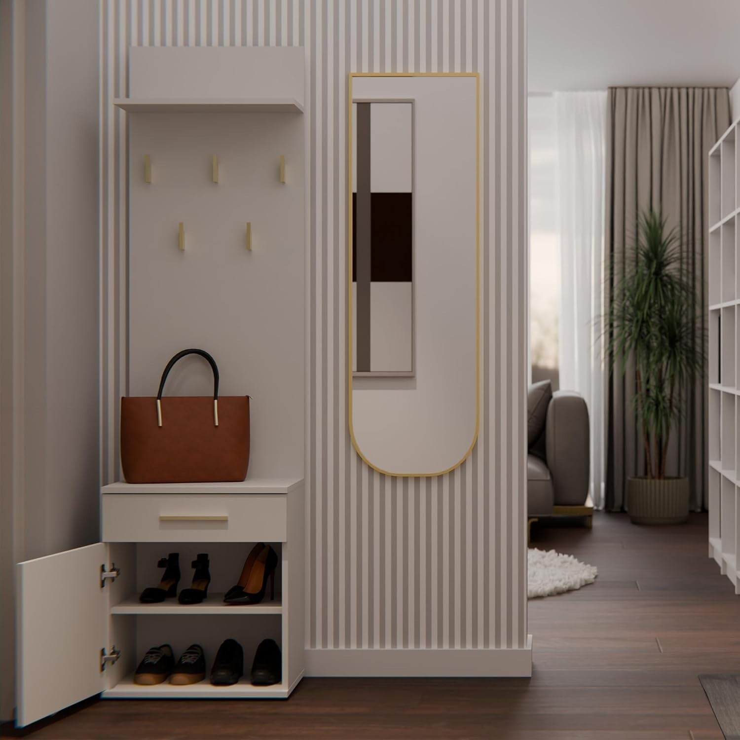 Modern Double Wardrobe with Drawers, Hooks & Shoe Storage 180cm Cashmere