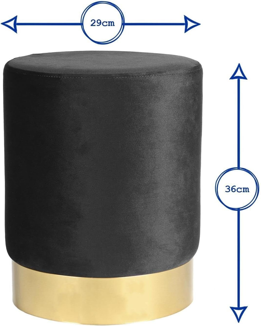 Set of 2 Black Velvet Footstools Gold Base Round Pouffe Modern Seating
