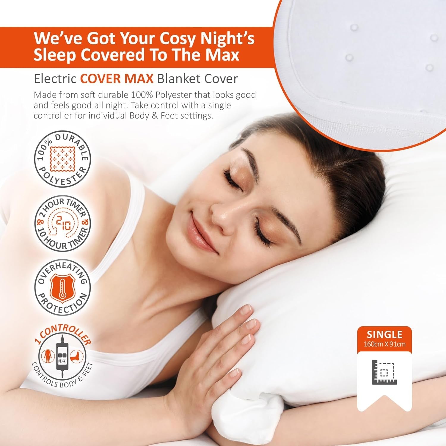 Single Electric Heated Blanket Dual Zone 9 Heat Timer Overheat Protection